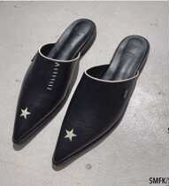 (Official direct mail) SMFK Graphite Black Arts cowhide daily small heels leather sandals