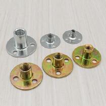 Lock iron plate nut 6mm three-hole through hole M6M8 sofa nut flange fixing seat 10mm anti-rust screw sleeve