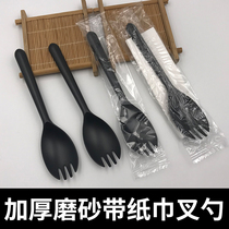 Disposable plastic fork spoon one thick independent packaging with paper towels High-grade cake fork rice spoon food grade