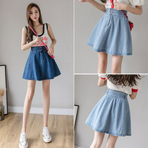 Korean Denim Half Body Dress Short Skirt Woman Summer 2022 New Fluffy Skirt Large Swing Umbrella Skirt With Slim High Waist A