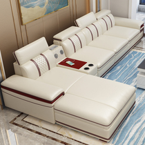 Leather sofa head layer real cowskin living room modern simple chaise longue combination size apartment Nordic furniture set