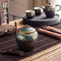 Retro gilt tea cans ceramic large and small tea cans sealed cans household tea wake-up tea boxes storage moisture-proof empty boxes