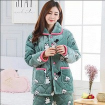  Winter pajamas womens three-layer cotton thickened padded middle-aged and elderly plus velvet middle-aged plus size home service suit