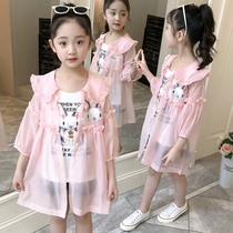 Girls  sunscreen clothes Lace middle and long childrens sunscreen clothes 2021 summer vest skin clothes foreign style ice silk thin section