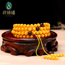 Xiangzhenfu natural Old Beeswax handstring 108 beads original stone Amber bracelet male chicken oil yellow necklace female