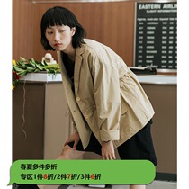 Deer and birds Early autumn chic cotton vintage short jacket jacket Elastic drawstring small blazer