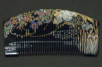 Incense bar- Self-dipping Qingxi GreenJapanese antique jewelry Lacquer art Maki-painted mother-of-pearl comb set in sterling silver