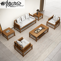 Guangdong high-end solid wood leather art office sofa new Chinese office area business meeting room leather sofa