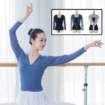 Chinese dance gauze clothing long sleeve top Blue classical dance body rhyme base training uniform white practice modern dance 2019