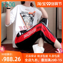 FZOG fezog 2021 new short sleeve sports suit female summer Korean version loose two-piece leisure ankle-length pants