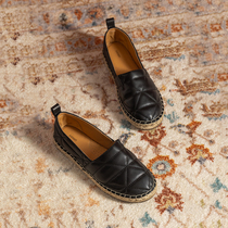 Yinman womens shoes lazy people small fragrant wind fishermans shoes womens summer one pedal flat shoes casual versatile soft leather shoes Black