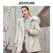 220% special sale Jessilai winter clothes jessyline beige women long hat big fur collar coat