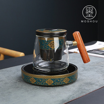 Ink glass ceramic liner with lid tea water separation home office mug filter tea cup constant temperature pad