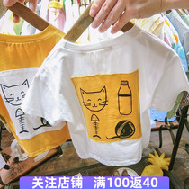 Childrens short sleeve T-shirt summer Korean childrens clothing boys and girls foreign gas 3 baby cotton top round neck base shirt thin model