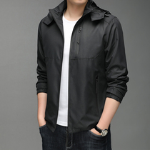 Autumn new men's jacket business casual men's removable cap solid color jacket thin loose coat tide