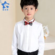 Boys long-sleeved white shirt Childrens show performance dress Boys piano dress pleated shirt Pure white school uniform