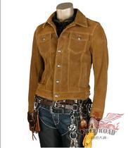 Mens Pure Cowhide Camel Vintage Long Sleeve Denim Style Jacket(MJ20825)