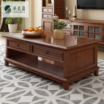 American solid wood coffee table TV cabinet combination Small apartment storage ash living room complete set of furniture pottery barn