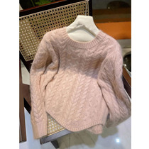 Honey color xuan lazy wind sweater womens 2022 autumn and winter new pink thick twist flower soft waxy high-quality knitted top