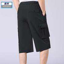 Dad casual shorts loose middle-aged middle-aged pants big pants men wear middle-aged men cotton ice silk seven-point pants