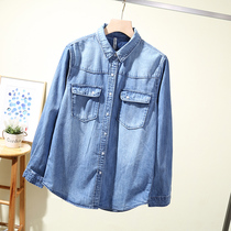 Autumn new European station fashion casual denim shirt female wash long sleeve thin student Joker denim shirt