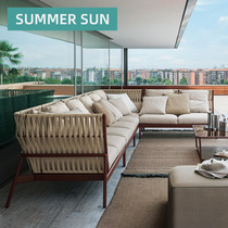 Outdoor rattan choreography Single villa Balcony Furniture Vine Chair Patio tea table Nordic Leisure double Woven Sofa