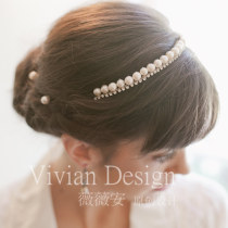 European and American wedding bridal jewelry headdress Simple fashion sweet pearl Rhinestone hair band Hair band Crown head ring head flower