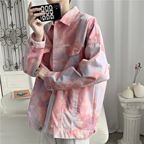 Super fire cec tooling jacket mens trend Korean version of loose clothes spring and autumn personality tie-dyed fried street hip hop jacket