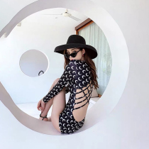 Sexy backless one-piece swimsuit womens belly thin long sleeve bikini Korean ins2021 new fashion Poli