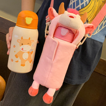 Childrens water cup baby thermos cup with straw out portable cute anti-fall student kindergarten children drinking kettle