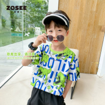 Left West Boy Clothing Boy Short Sleeve T-shirt Child Boy Dinosaur Summer Pure Cotton Big Boy Tide Summer Dress 2021 New