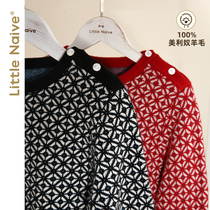 LittleNaive childrens clothing winter clothing womens round neck sweater leisure Geling childrens pure wool sweater