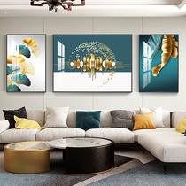 Modern Minimalist Living Room Decorative Painting Abstract Atmospheric Sofa Background Wall Hanging Painting Light Luxury Triple Mural Crystal