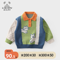 Rabbi Tree Boy Clothes Boy Turned Sweater 2022 Spring Autumn New Children Bangs on Knitted Sweatshirt Baby Wool Clothing Tide