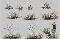 Wedding hand-painted floral autumn color branches Reed deep color retro material layered psd source file wedding props
