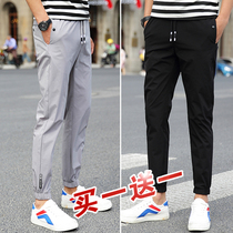 Pants men Korean version of the trend spring new casual pants slim small feet thin sports versatile nine-point tie pants men