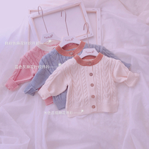 Korean baby clothes spring and autumn cardigan baby knitted coat cotton long sleeve ha clothes Princess out winter clothes