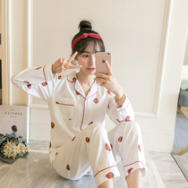 Korean pajamas womens spring and autumn cotton long sleeves cotton fresh winter fresh student home clothes two-piece suit can be worn outside