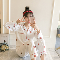 Korean version of pajamas womens spring and autumn cotton long-sleeved cotton winter fresh student home clothes two-piece suit can be worn outside