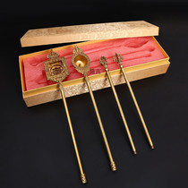 Pure copper smoke for fire for spoon Tibetan Buddhist supplies Fire for supplies Moonlight spoon Kong pestle length 74 cm whole set
