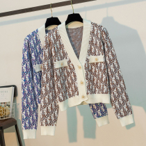 Knitted cardigan jacket womens Jacquard letter shawl Spring and Autumn outside with small fragrant style Foreign style short loose big brand sweater