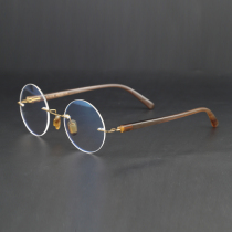 Horn Unframed Glasses Beta Titanium No Frame Pure Titanium Spectacle Frame Near-lens frame Men without frame Round Tide round frame 1018