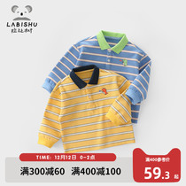 Rabbi tree childrens dress childrens striped polo shirt 2021 autumn new boys tide shirt baby Foreign style top