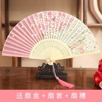 Womens silk folding fan ancient style childrens small folding fan Chinese style gift Hanfu show easy opening and closing dance fan