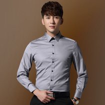 Autumn long sleeve shirt men's business formal dress Korean slim work small collar professional tooling youth non-iron gray shirt