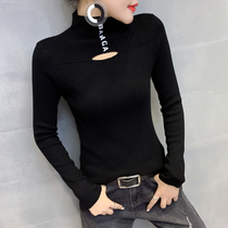 Hollowed-out knit undershirt woman autumn winter new thickening semi-high collar jacket head sweater woman long sleeve foreign air inner lap top