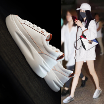 Tide brand star with the same inner increase white shoes leather womens shoes new Korean version of the wild net casual thick-soled womens shoes