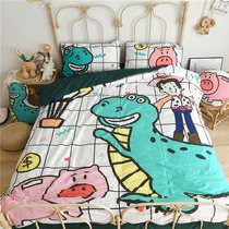 Children Cartoon Little Fresh ins40 Gunsatin 13374 All cotton four sets of dinosaur total mobilization