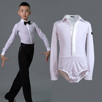 Boy Latin dance conjoined to practice the fashion new lining collar less childrens national standard ballroom dance competition performance blouses