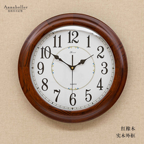 Red oak solid wood wall clock European simple living room dining room wall table American silent clock household quartz clock